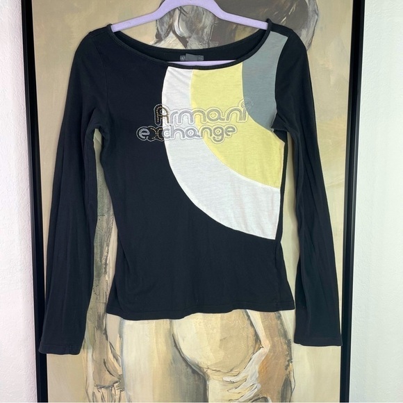 A/x Armani Exchange Black Long Sleeved Embroidered Beaded Shirt - Picture 1 of 7